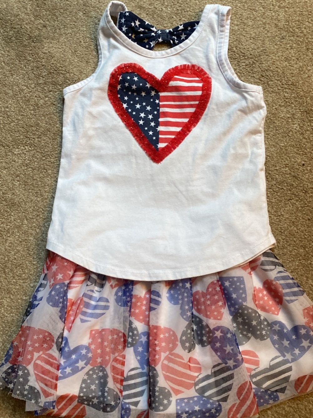 Epic Threads White Tank Top & Patriotic Heart Skirt Set - Red, Blue, Gray